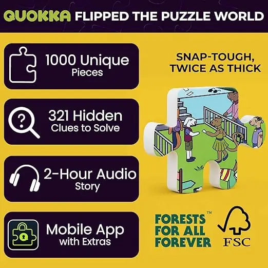 Quokka 1000 piece jigsaw puzzle box featuring a vibrant colorful festival illustration with 321 secrets to solve