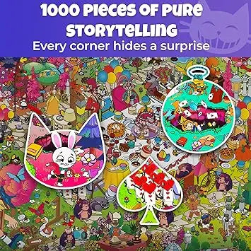 Quokka 1000 piece puzzle for adults featuring vibrant and colorful whimsical alice in wonderland illustrations