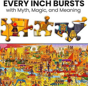 Quokka 1000 piece puzzle for adults featuring vibrant yellow orange and blue egyptian gods and pharaohs illustrations