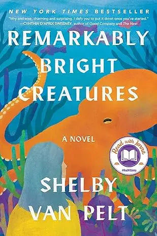 The book cover of Remarkably Bright Creatures features a vibrant orange octopus against a blue underwater backdrop