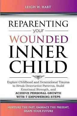 The book cover of reparenting your wounded inner child by leigh w featuring a calming blue background design