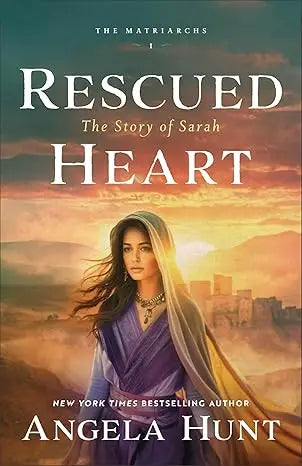 The cover of rescued heart features a woman with long dark hair and a purple robe against a golden sunset