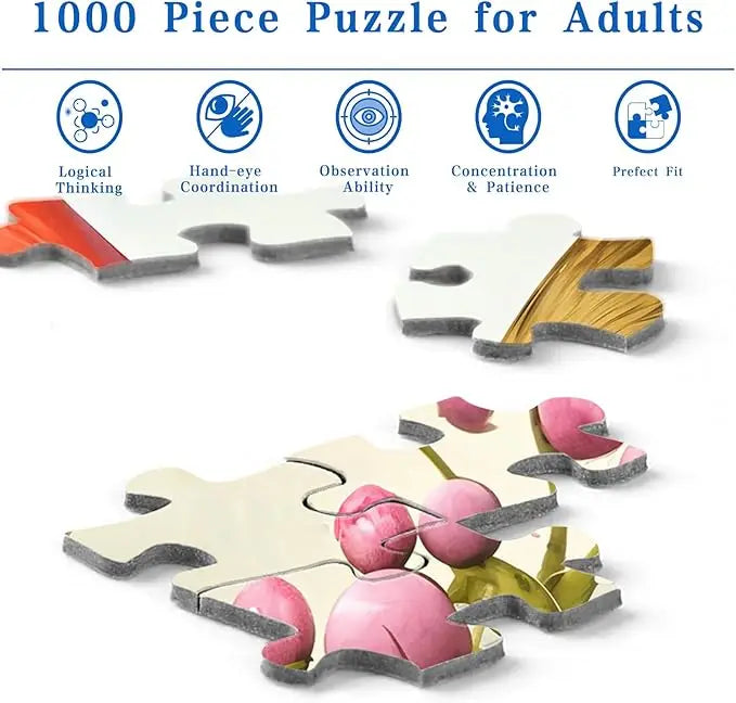 Rocorose 1000 piece puzzle for adults featuring colorful birds perched on branches with blossoming flowers