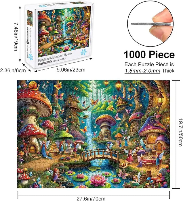 Rocorose jigsaw puzzle for adults 1000 pieces featuring a colorful fairyland forest with oversized mushroom houses