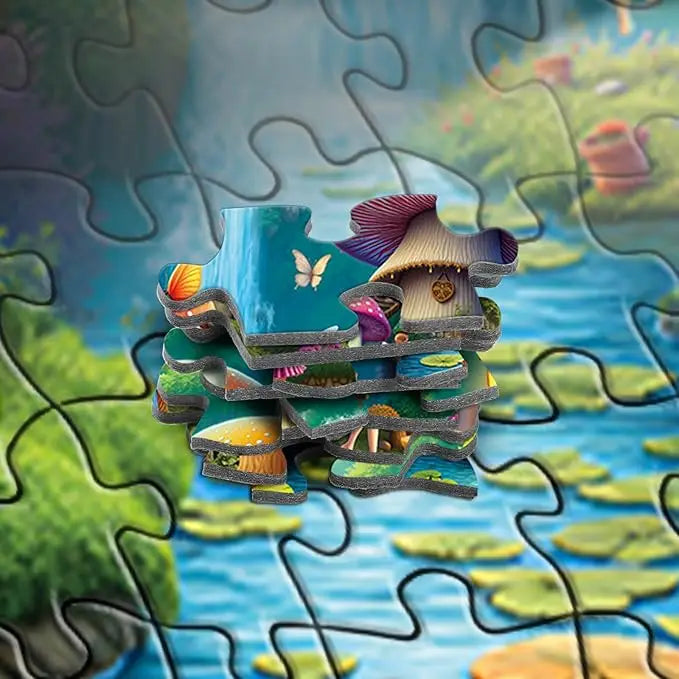 Rocorose jigsaw puzzle for adults 1000 pieces featuring a colorful fairyland forest with oversized mushroom houses