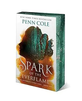Hardcover edition of spark of the everflame by penn cole with teal and gold ornate cover featuring a silhouette