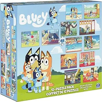 Spin Master Games Bluey puzzles 12-pack features colorful cartoon jigsaw puzzles for preschoolers ages 4 and up