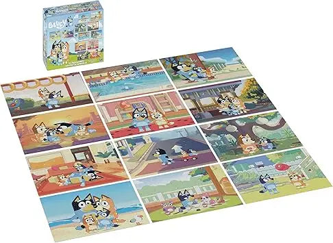Spin Master Games Bluey puzzles 12-pack features colorful cartoon jigsaw puzzles for preschoolers ages 4 and up