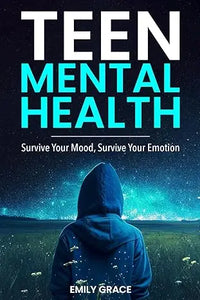 Person wearing a blue hooded sweatshirt with white speckles standing in a field under a starry sky for teen mental health