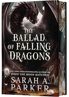 The ballad of falling dragons book with a dark metallic silver and black dragon illustration on its cover