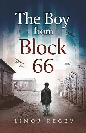 The boy from block 66 book cover shows a young boy in dark clothes walking down a barbed wire path under a gray sky