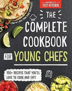 The complete cookbook for young chefs features a black chalkboard-style cover with vibrant food photos and white and green text