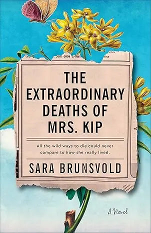 The book cover of the extraordinary deaths of mrs kip features a bold yellow background with black and white text design