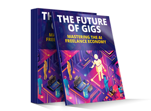 The future of gigs book with a vibrant purple and pink cover showing people working on laptops and glowing circuitry