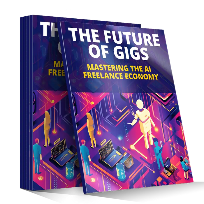 The future of gigs book with a vibrant purple and pink cover showing people working on laptops and glowing circuitry