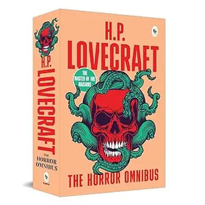 A peach-colored hardcover book titled the horror omnibus by h.p. featuring classic horror stories in a collectible edition