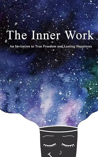The Inner Work book with a cosmic galaxy design emerging from a smiling black cup illustration on the cover