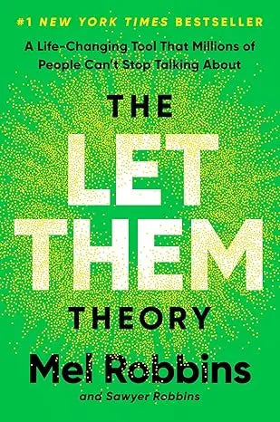 The let them theory book by mel robbins and sawyer robbins with bold white text on a vibrant green speckled cover
