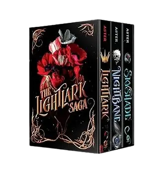 The lightlark saga ultimate box set featuring black cover with gold detailing and vibrant red poppies on the front