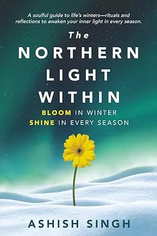 A vibrant yellow daisy blooms on a northern light inspired winter scene for bloom in winter shine in every season product