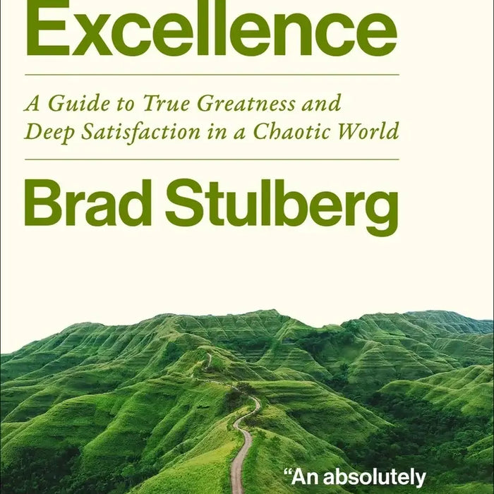 The way of excellence book cover features bold green text and an image of lush green hills with a winding path
