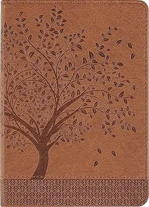 Brown leather-bound vegan leather journal with embossed tree design and patterned border tree of life artisan notebook