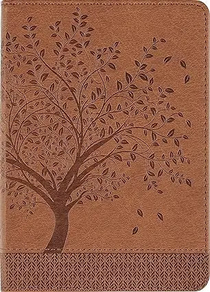 Brown leather-bound vegan leather journal with embossed tree design and patterned border tree of life artisan notebook