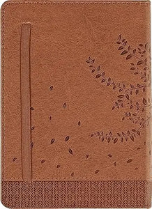 Brown vegan leather tree of life artisan journal with embossed leaf pattern and textured border